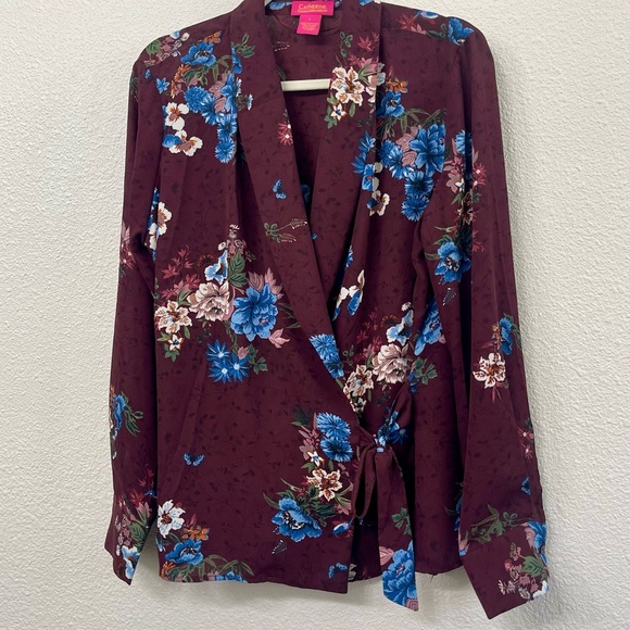 Catherine Malandrino Floral Wrap Blouse Size Large - Picture 1 of 6